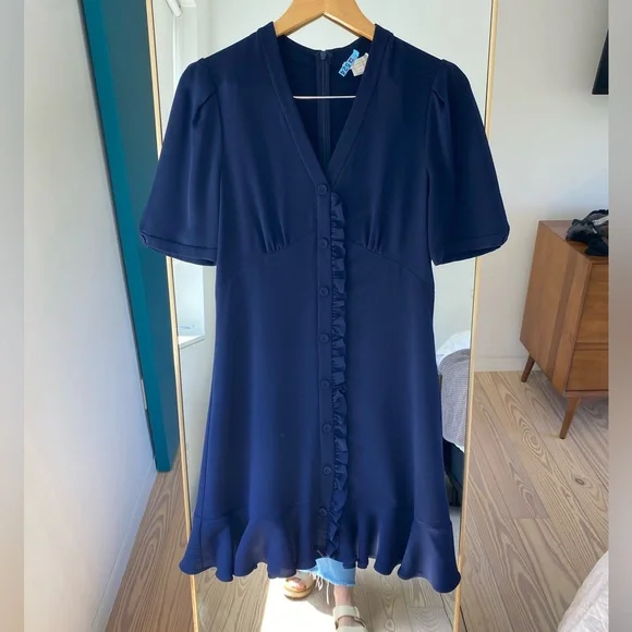 Shoshana Navy Ruffle Spiaggia Dress